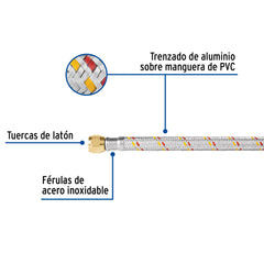 Manguera para gas, aluminio, 5/16" flare, 60 cm, FOSET BASIC