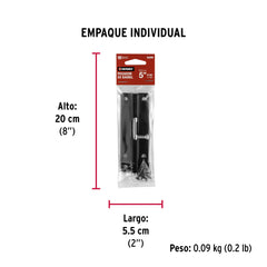 Pasador de barril 5" de acero acabado negro, HERMEX