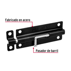 Pasador de barril 5" de acero acabado negro, HERMEX