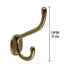 Gancho doble largo y corto tipo perchero, latón antiguo