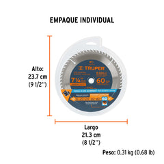 Disco sierra 7- 1/4" para madera, 60 dientes centro 5/8"
