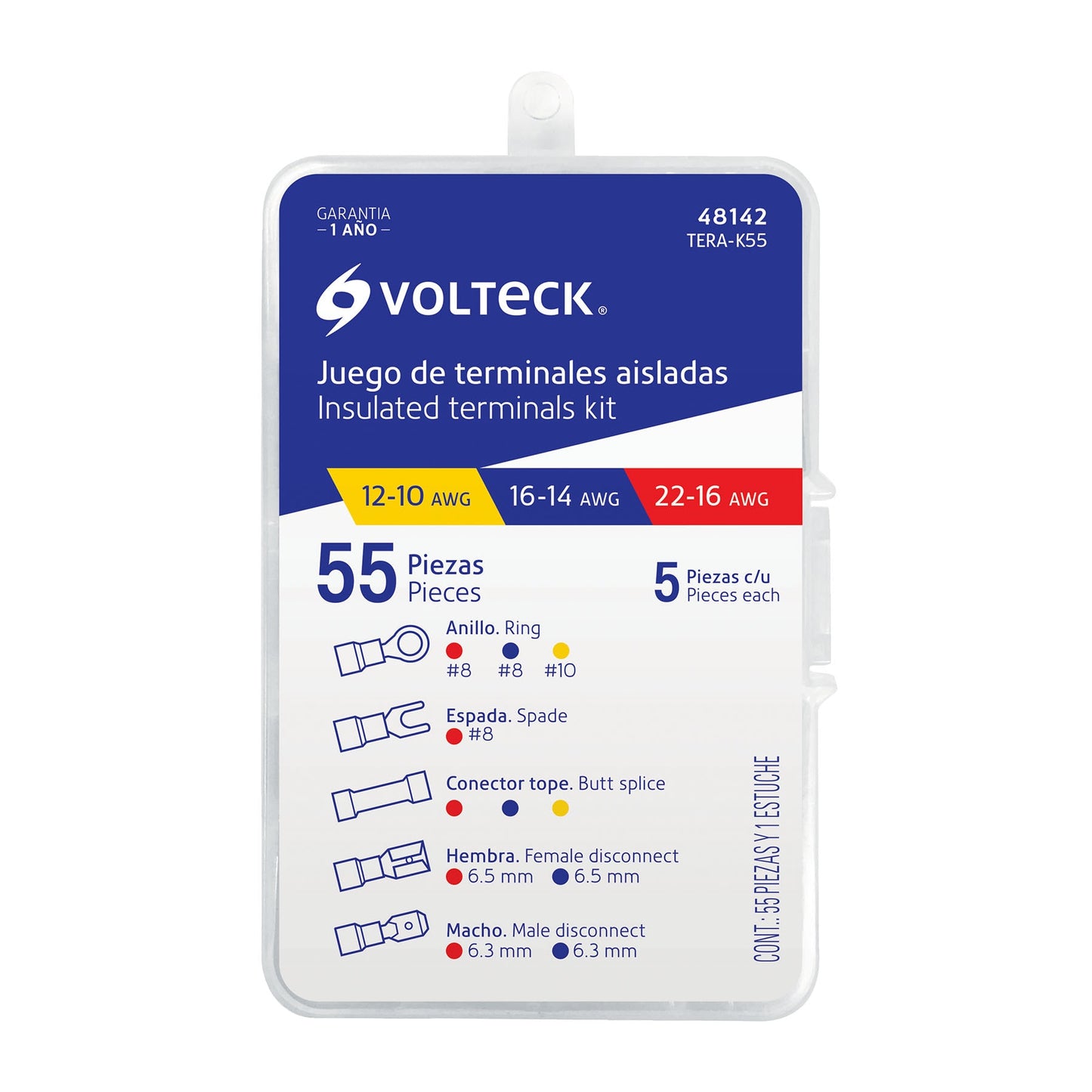 Juego de 55 terminales aisladas para cable, Volteck