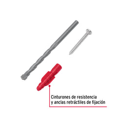 Kit de 20 taquetes 1/4" con pijas #8 y 1 broca 1/4", FIERO