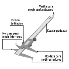 Calibrador vernier escolar 6", acero, std y mm, PRETUL