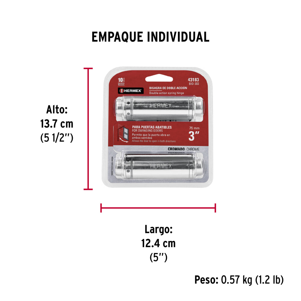 Bisagra de doble acción 3" acero cromado, HERMEX