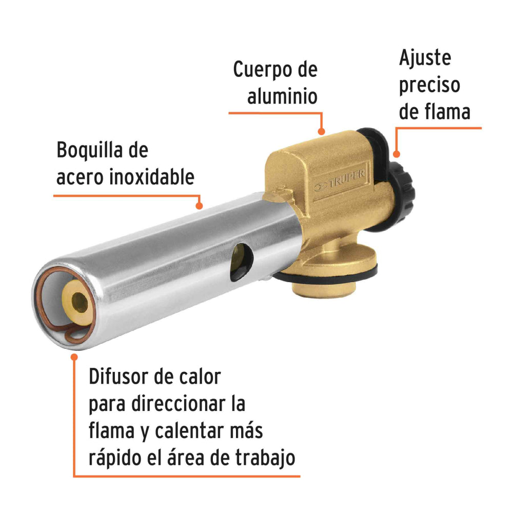 Soplete de aluminio, encendido electrónico, válvula roscada
