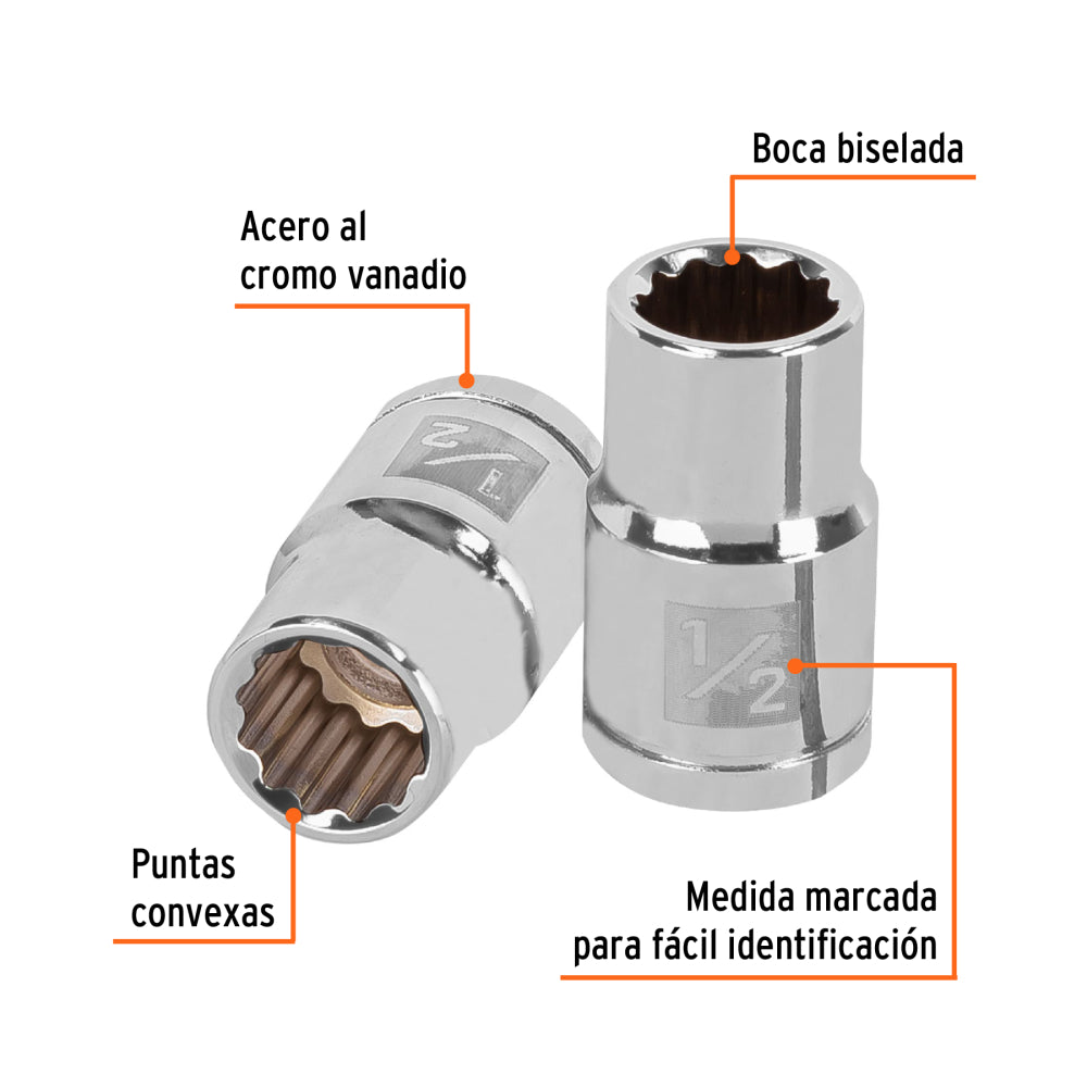 Dado de 1/2", 12 puntas, cuadro 1/2", Truper