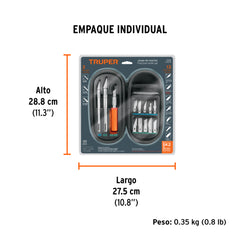 Juego de exactos profesional con 13 cuchillas,estuche,TRUPER