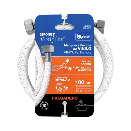 Manguera lavabo/fregadero, vinilo blanco, 1/2"x1/2", 100 cm