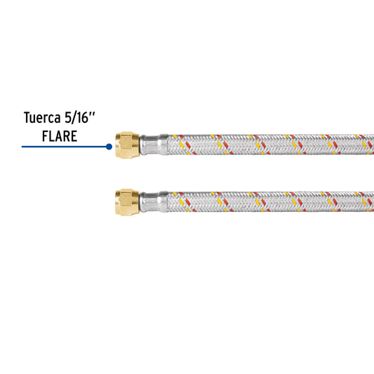Manguera para gas, aluminio, 5/16" flare, 60 cm, FOSET BASIC