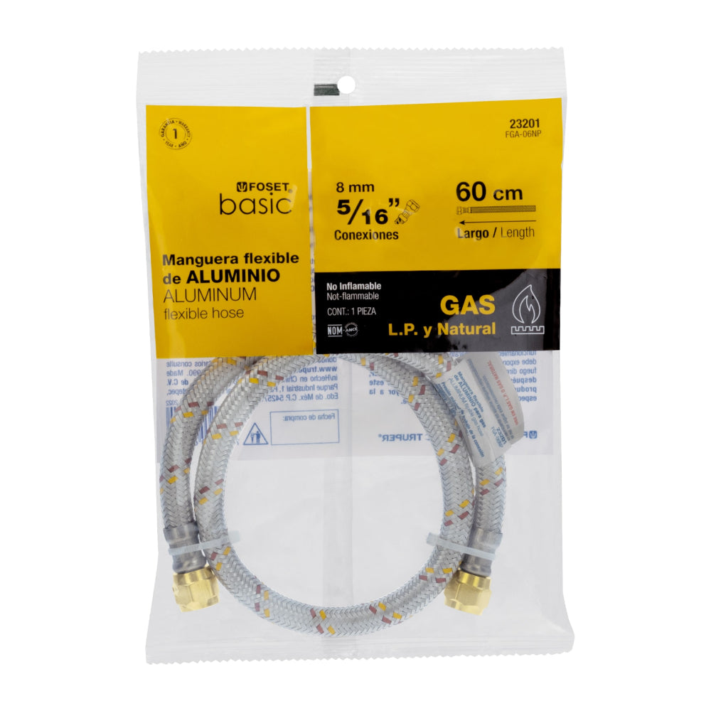 Manguera para gas, aluminio, 5/16" flare, 60 cm, FOSET BASIC