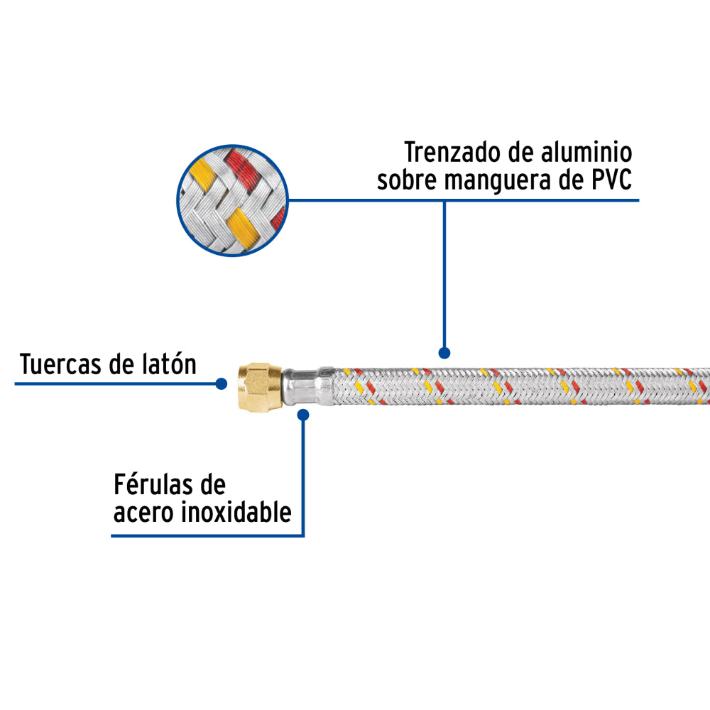 Manguera para gas, aluminio, 5/16" flare, 60 cm, FOSET BASIC