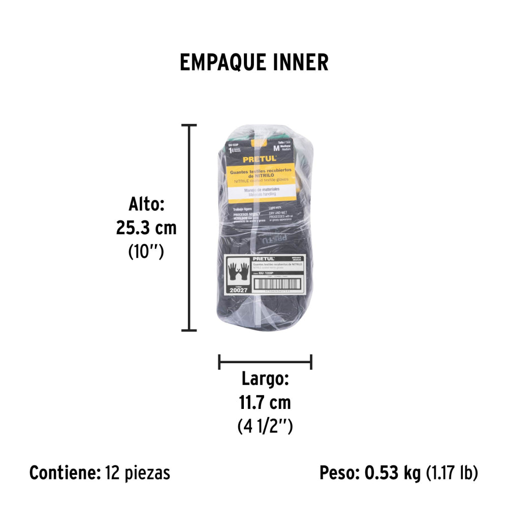 Guantes de nylon recubiertos de nitrilo, M, PRETUL