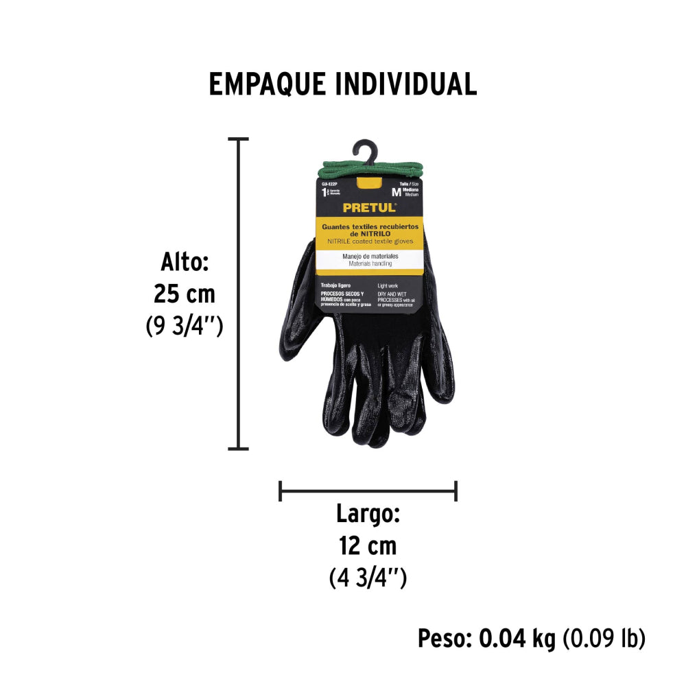 Guantes de nylon recubiertos de nitrilo, M, PRETUL