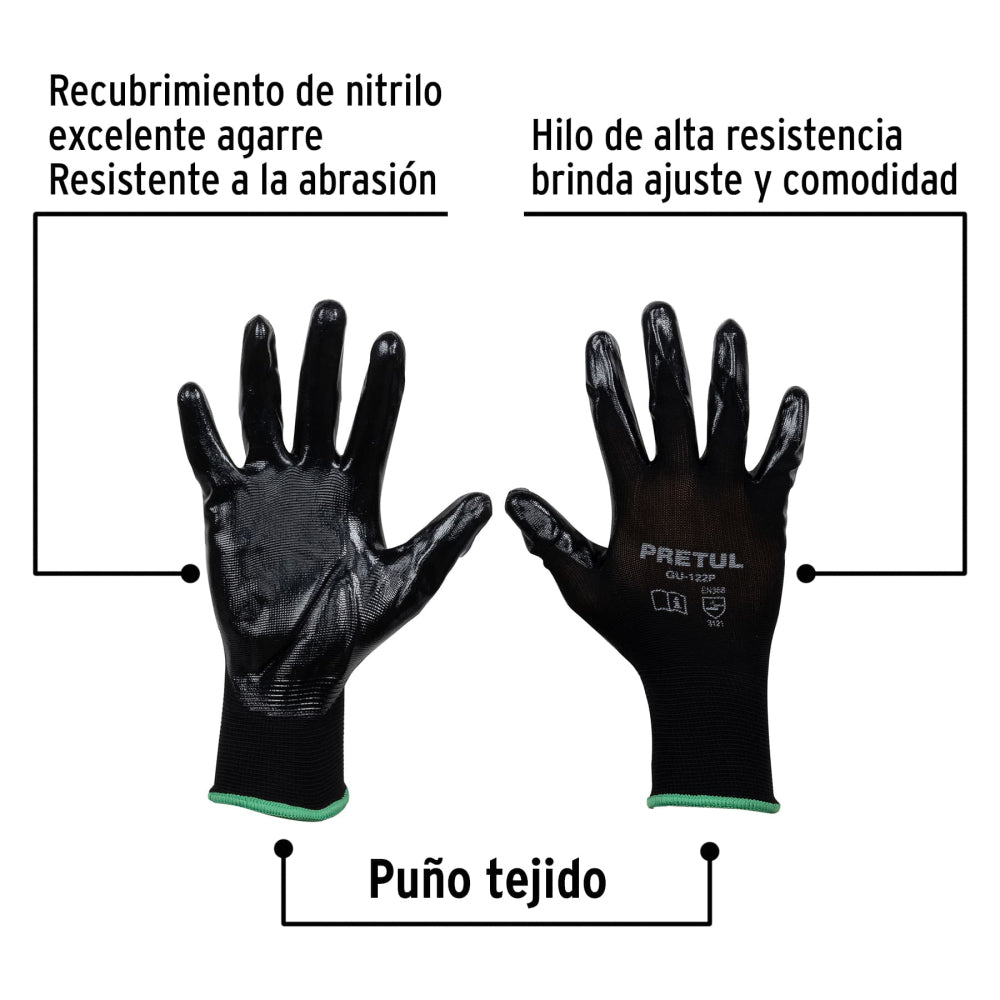 Guantes de nylon recubiertos de nitrilo, M, PRETUL
