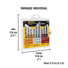 Juego de 9 brocas para metal, concreto y madera