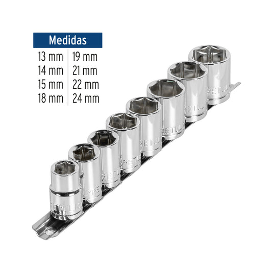 Juego de 8 dados cuadro 1/2" mm, Pretul