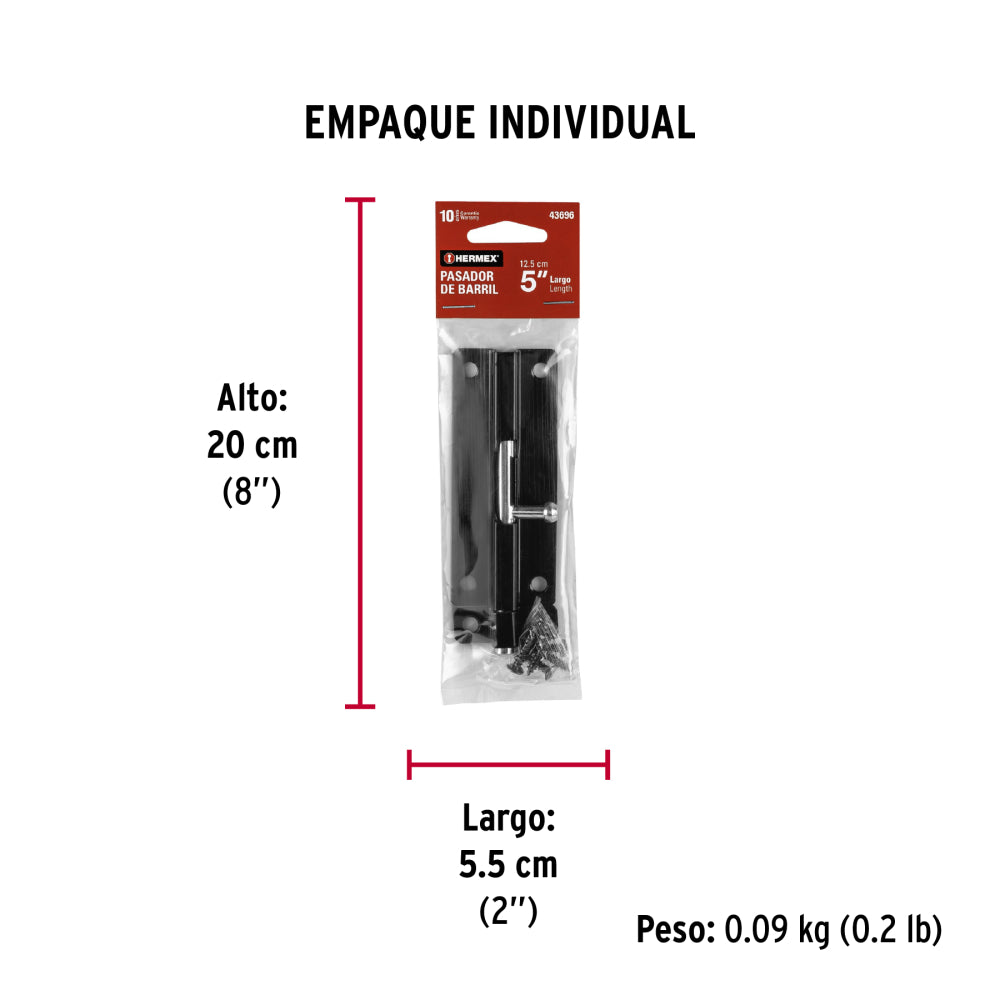 Pasador de barril 5" de acero acabado negro, HERMEX