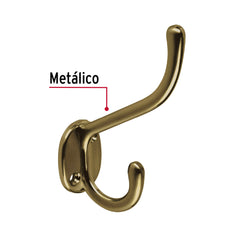 Gancho doble largo y corto tipo perchero, latón antiguo