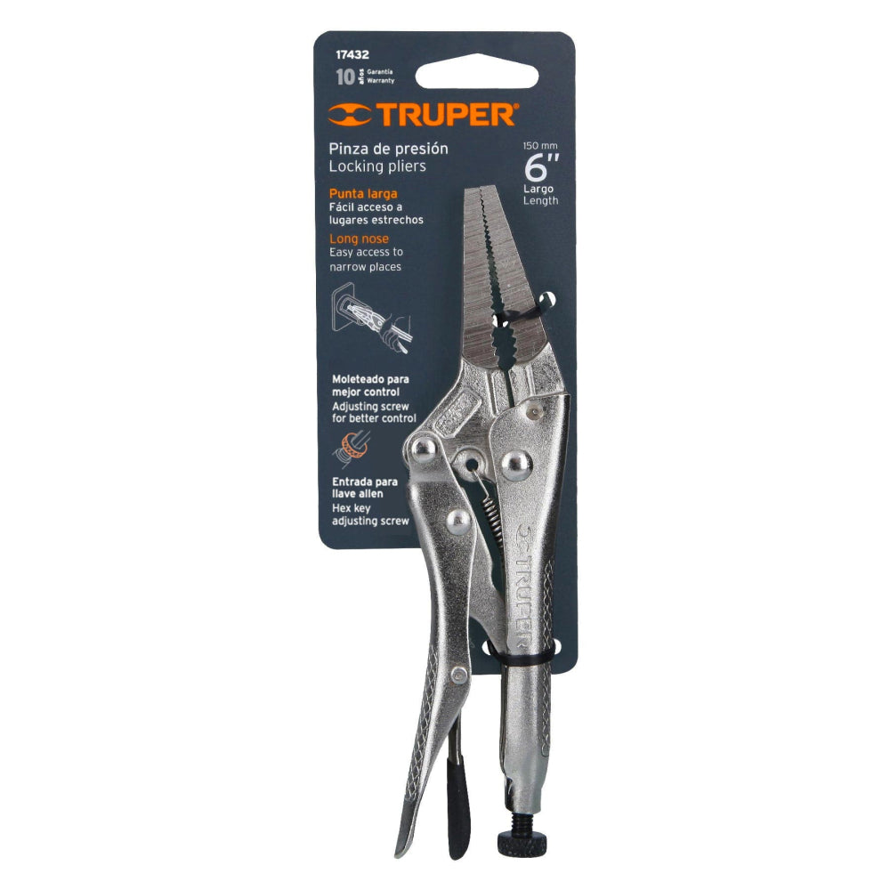 Pinza de presión 6", punta larga, Truper