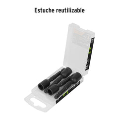 Estuche con 4 dados magnéticos de impacto 3/8" largo 2-1/2"