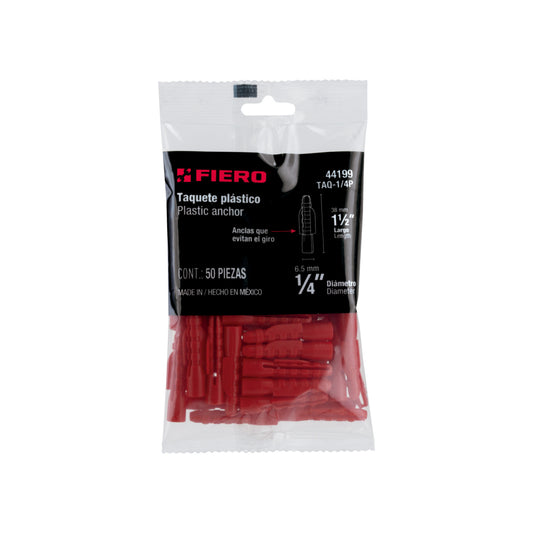 Bolsa con 50 taquetes de plástico 1/4", FIERO