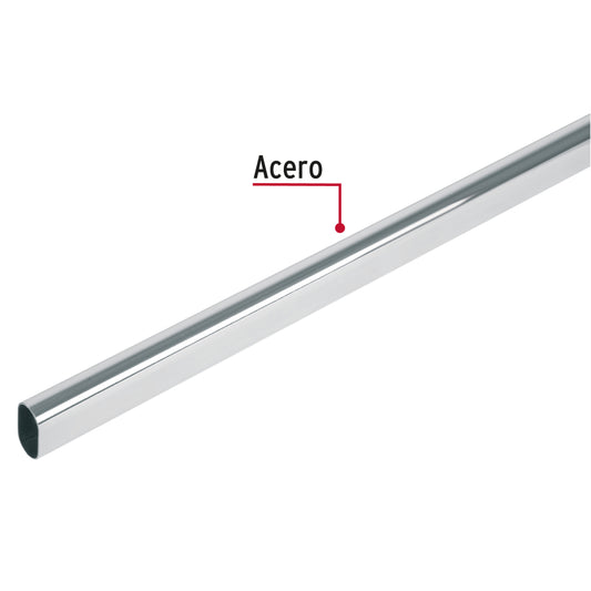 Tubo ovalado para clóset, 3.0 m, acero cromado, HERMEX