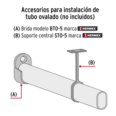 Tubo ovalado para clóset, 3.0 m, acero cromado, HERMEX
