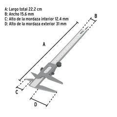 Calibrador vernier escolar 6", acero, std y mm, PRETUL